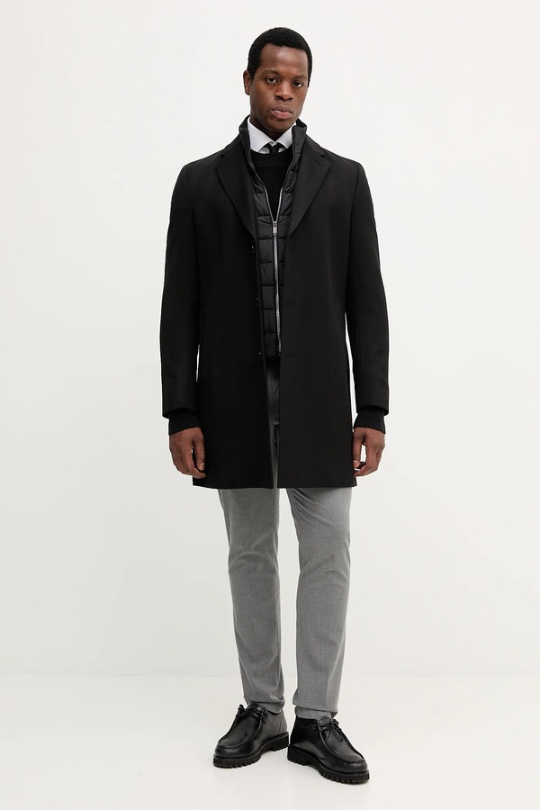 Пальто з вовною BOSS H-Hyde-Bib-254 колір чорний фото 2