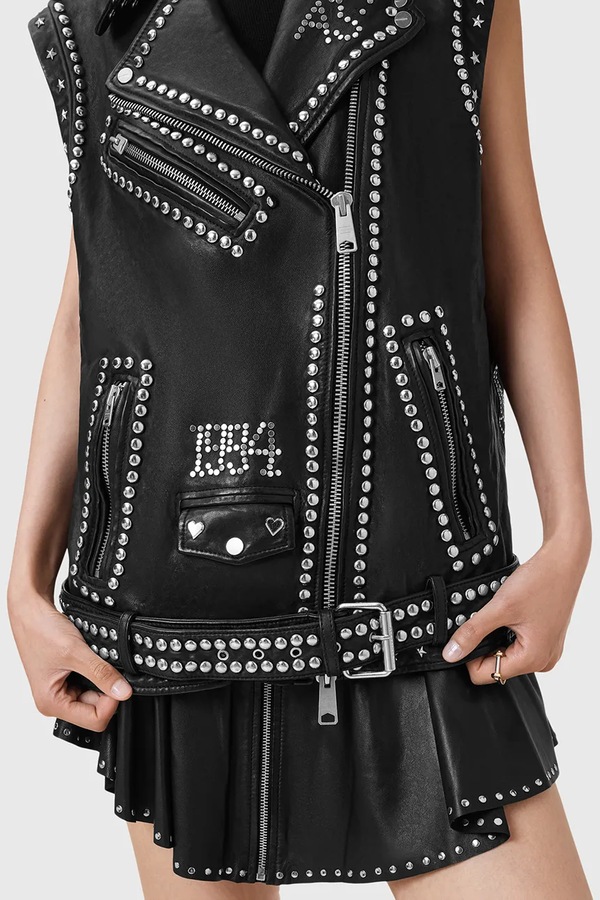 Шкіряний жилет AllSaints BILLIE колір чорний фото 2
