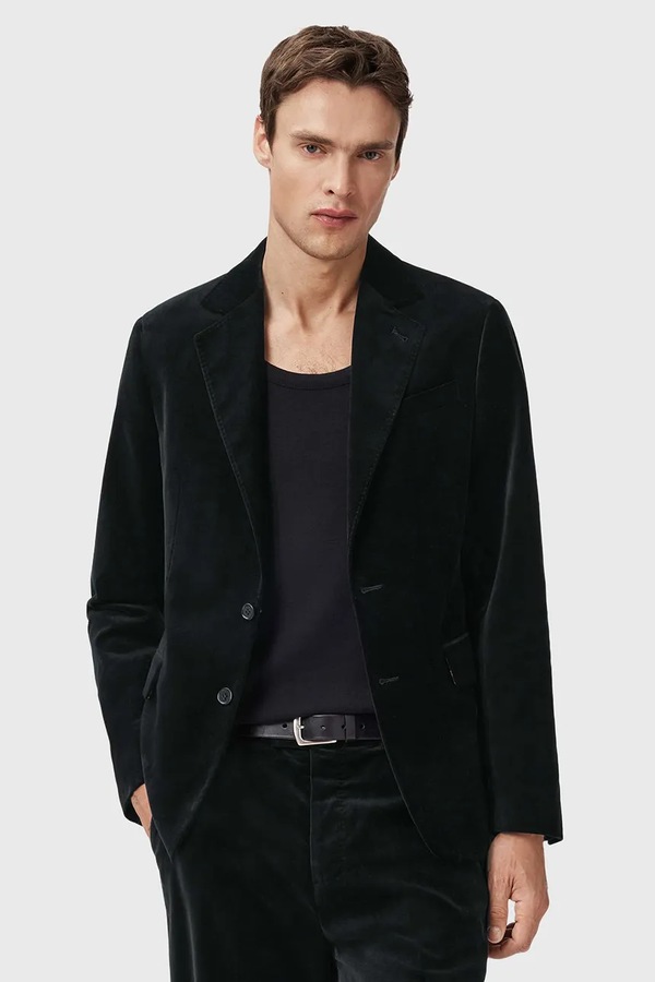 Хлопковый пиджак AllSaints SAGA цвет черный