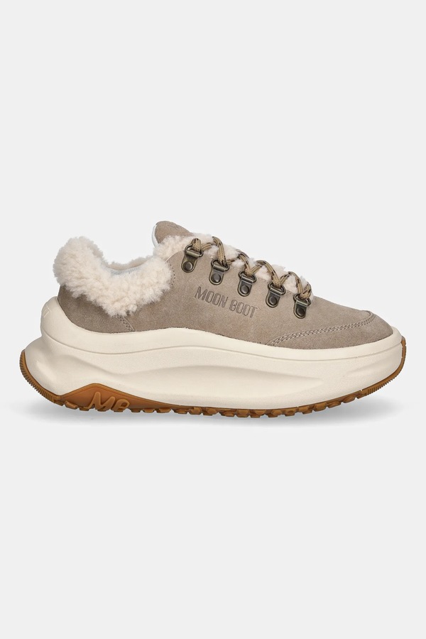 Замшеві кросівки Moon Boot MB MOON247 CITY SHEARLING колір бежевий фото 2