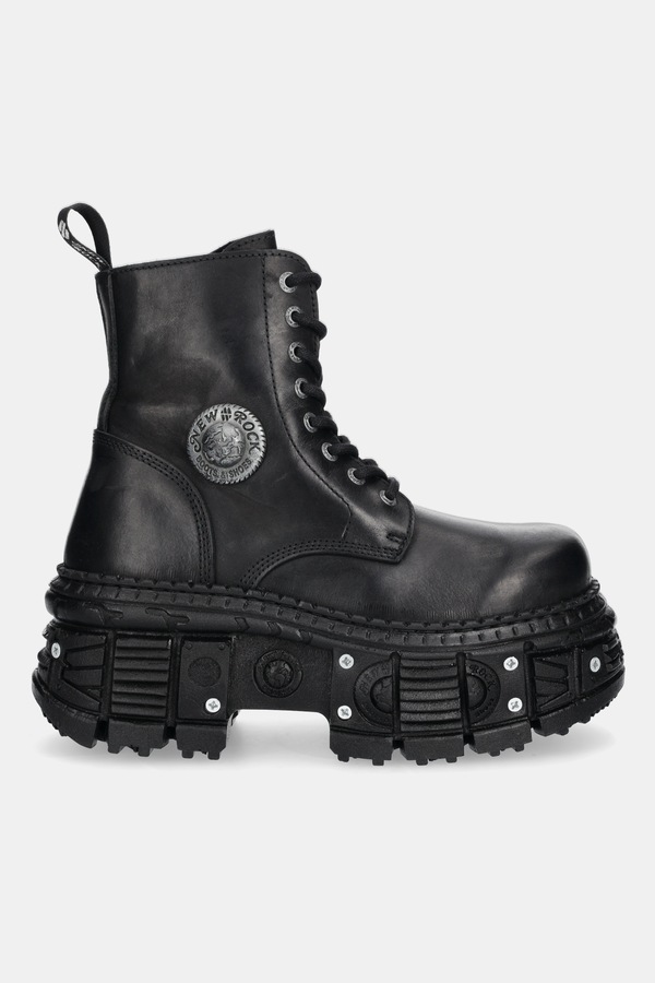 Шкіряні черевики New Rock ITALI NEGRO GRUESO, TANK CASCO NEGRO TORNILLOS колір чорний