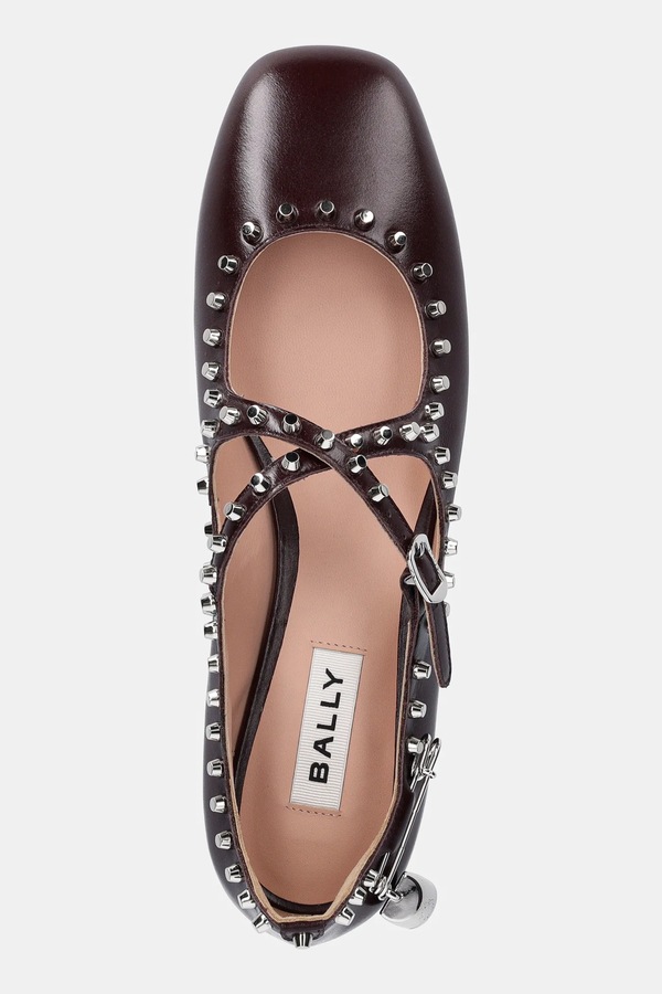 Шкіряні балетки Bally BELISKA-STUDS колір бордовий фото 4