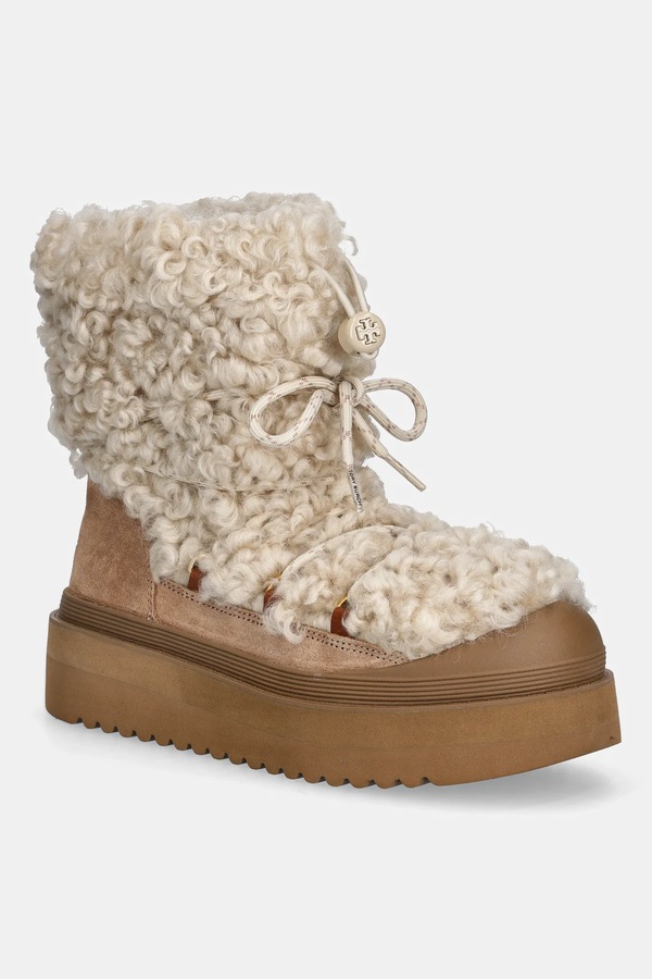 Зимові чоботи Tory Burch Mellow Shearling Lace Up Boot колір бежевий