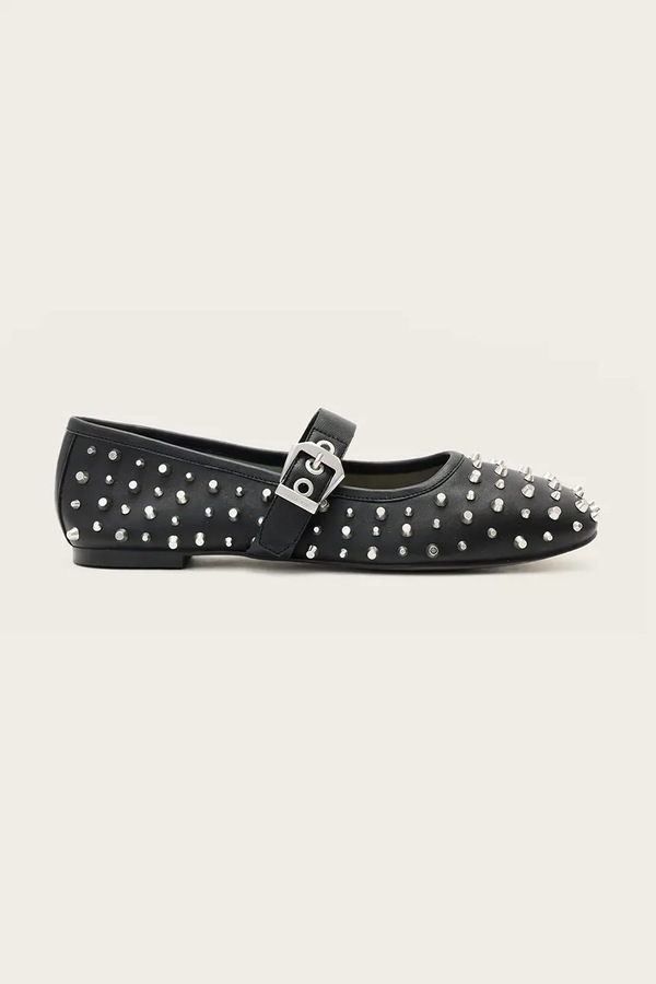 Шкіряні балетки AllSaints Holly Stud Shoe колір чорний