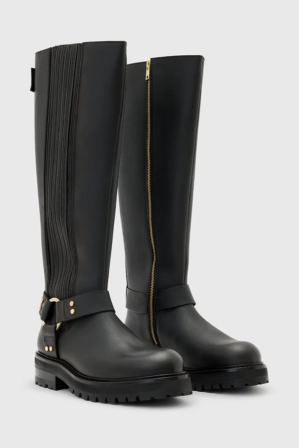 Шкіряні чоботи AllSaints Maddie High Boot колір чорний