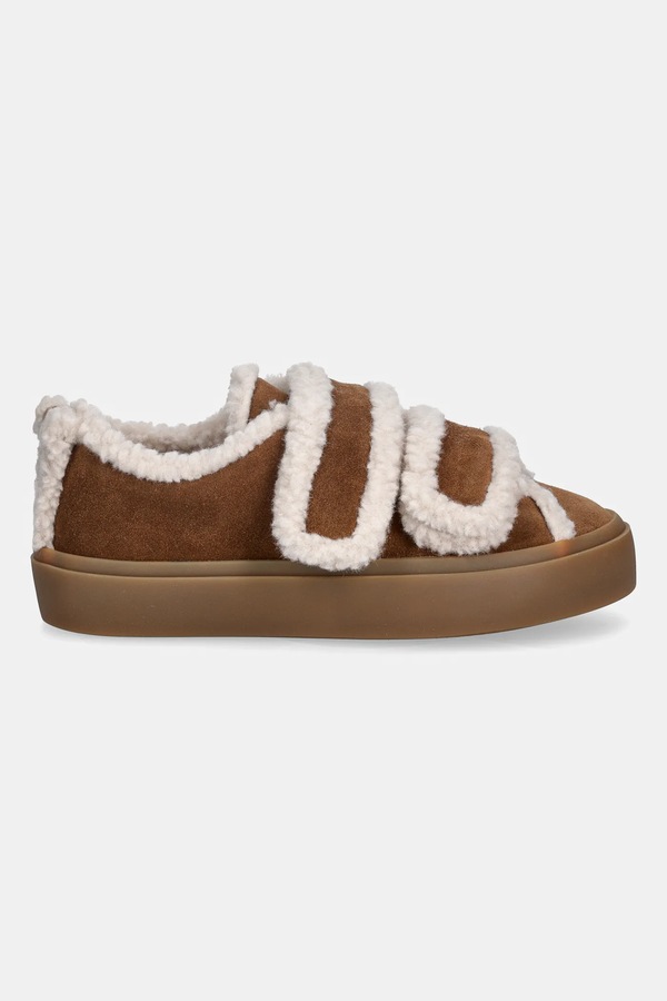 Замшеві кросівки Inuikii Shearling Low Velcro колір коричневий