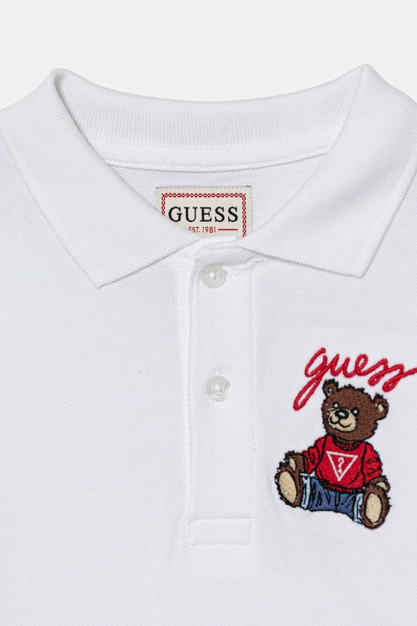 Дитячий бавовняний лонгслів Guess колір білий фото 2
