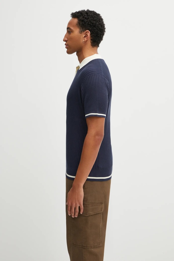 Бавовняне поло Filling Pieces Fine Knit Polo колір синій фото 2