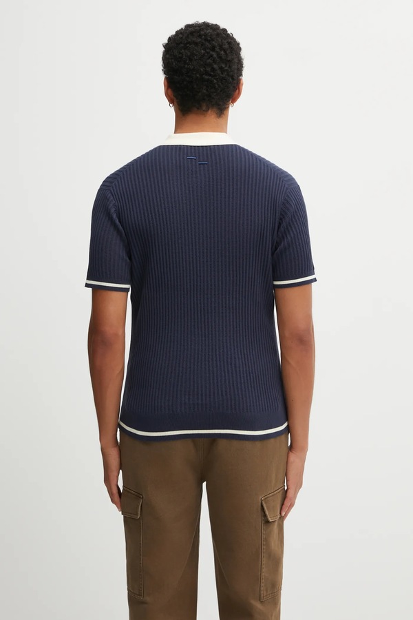 Бавовняне поло Filling Pieces Fine Knit Polo колір синій фото 3