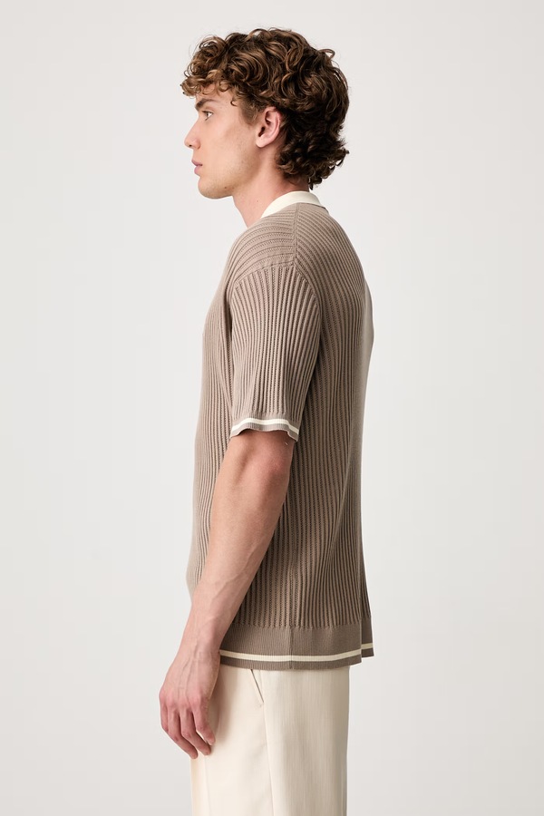 Бавовняне поло Filling Pieces Fine Knit Polo колір бежевий