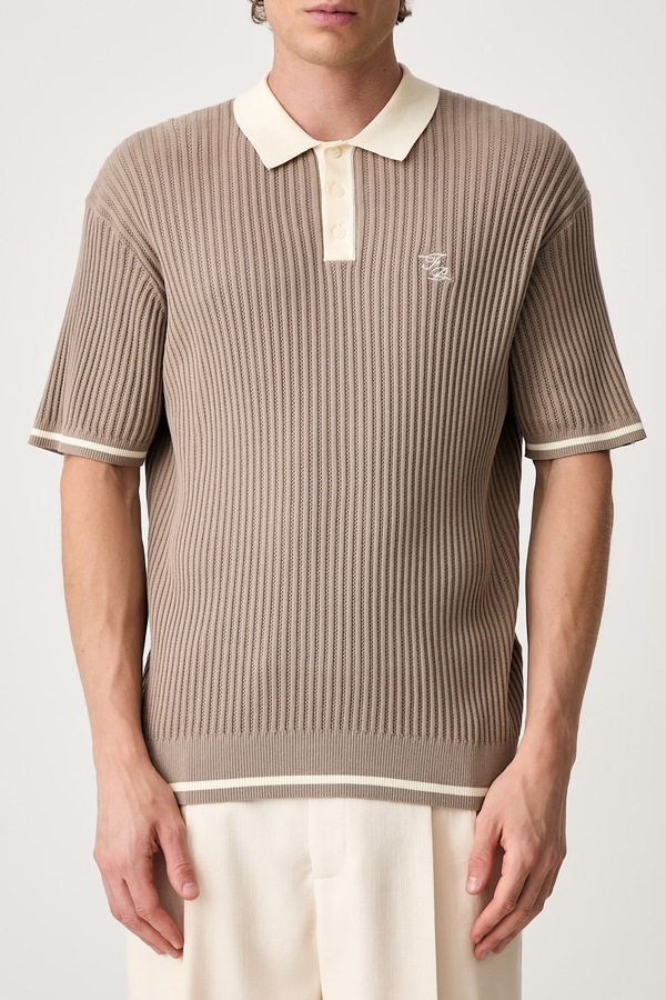 Бавовняне поло Filling Pieces Fine Knit Polo колір бежевий фото 4