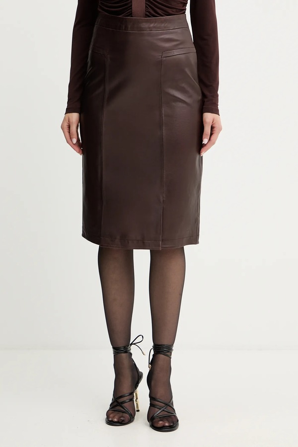 Шкіряна спідниця Herve Leger Estella колір коричневий