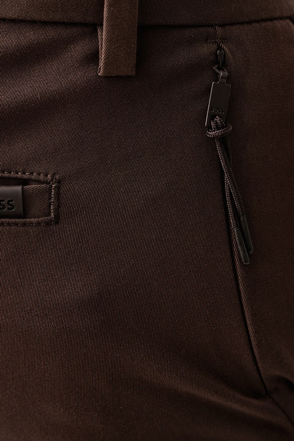 Штани slim fit чоловічі з бавовною BOSS P-Kaiton1-Zip колір коричневий фото 4