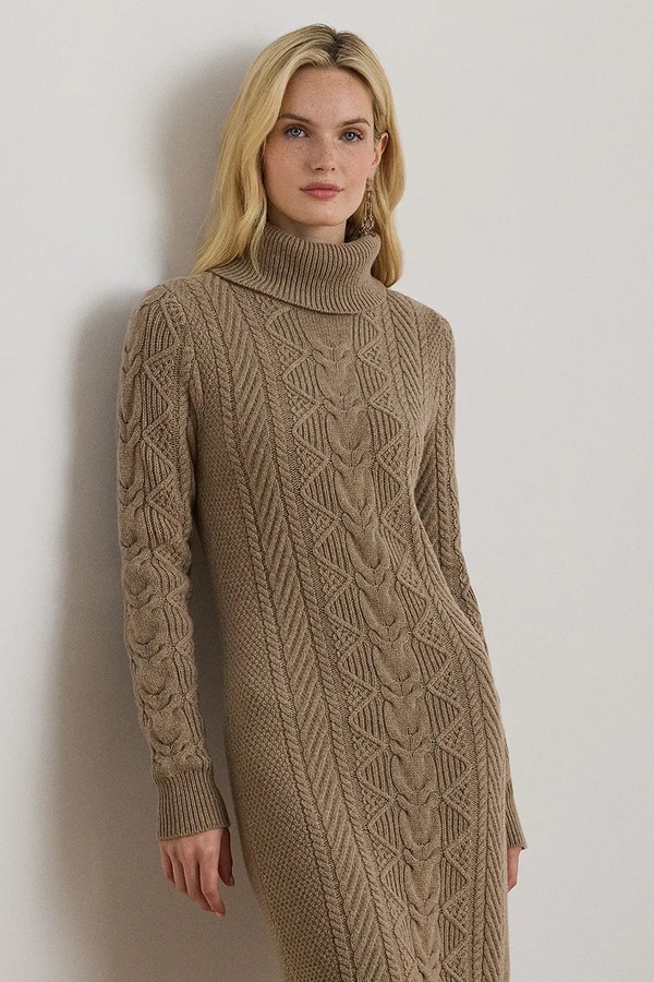 Сукня з додаванням вовни Lauren Ralph Lauren колір бежевий фото 2