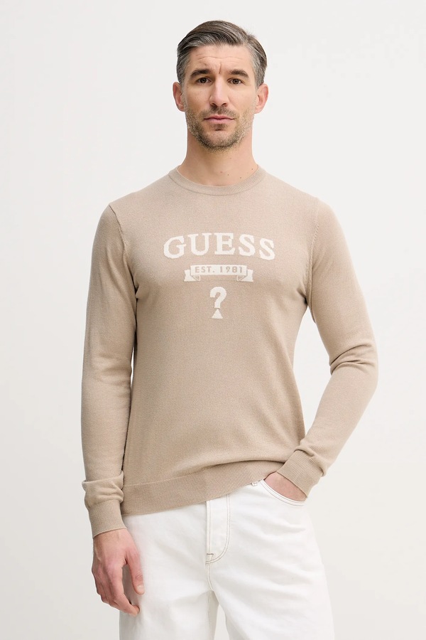 Светр з домішкою шовку Guess HAMMOND колір бежевий