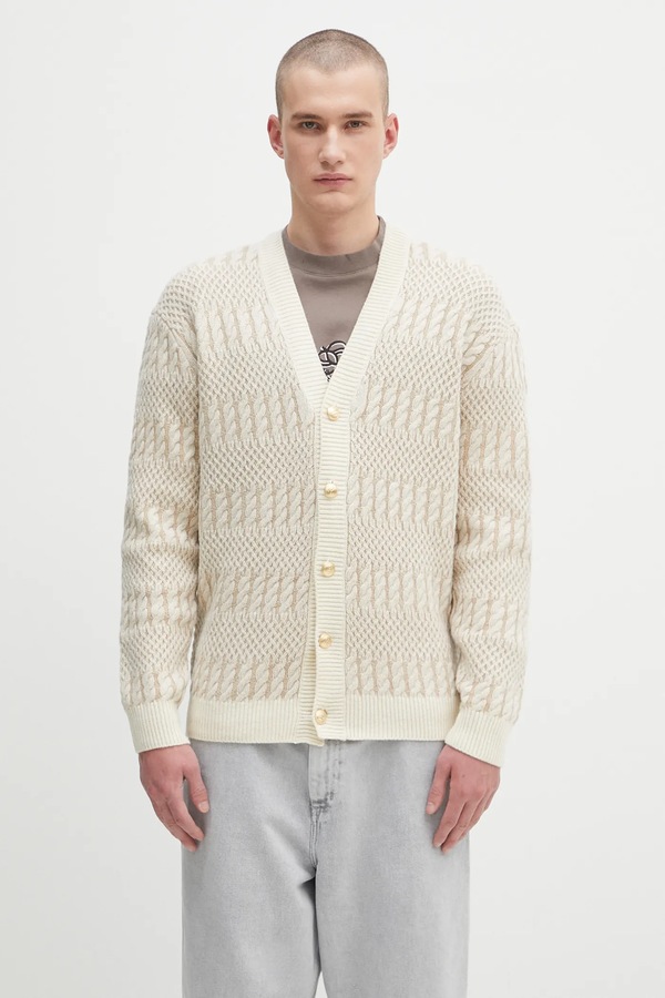 Шерстяной кардиган Drôle de Monsieur Le Cardigan Torsades Bicolore цвет бежевый