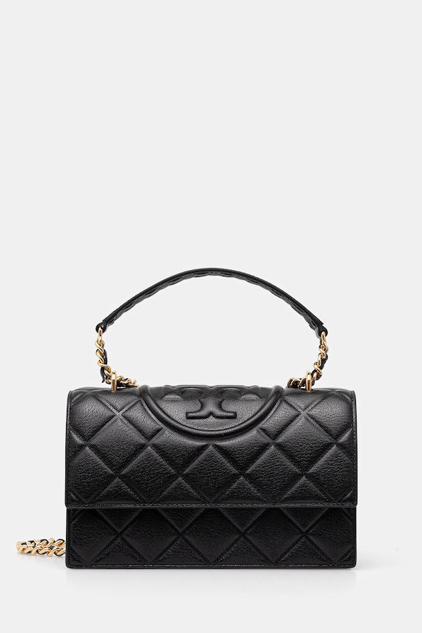Шкіряна сумочка Tory Burch Fleming колір чорний