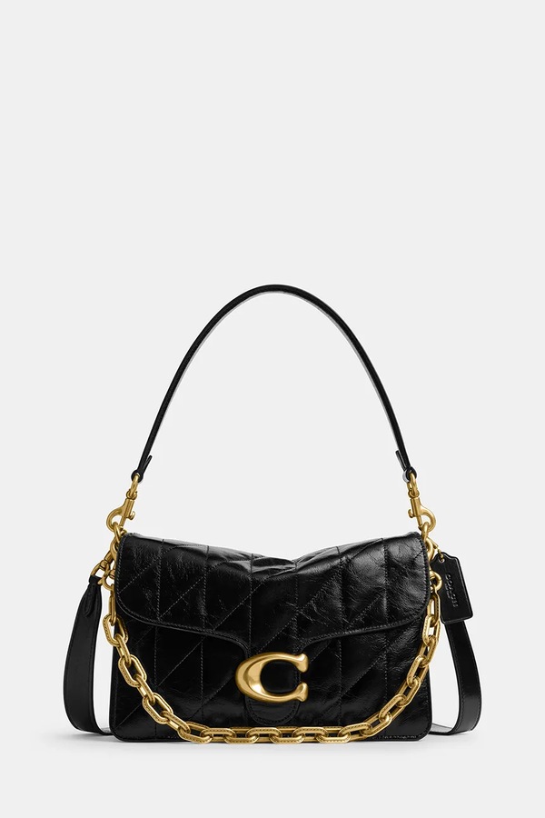 Шкіряна сумочка Coach Chain Tabby Shoulder Bag With Quilting колір чорний