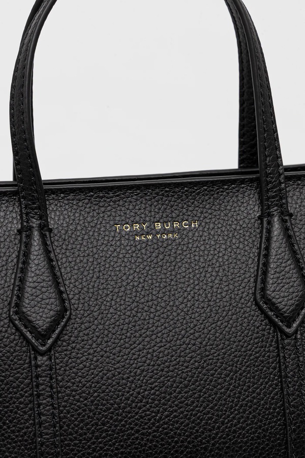 Шкіряна сумочка Tory Burch Perry Mini Tote колір чорний фото 4