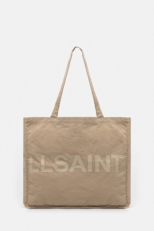 Бавовняна сумка AllSaints LARGE 46 x 42 x 19 c колір бежевий