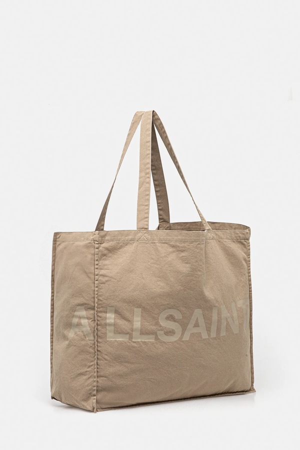 Бавовняна сумка AllSaints LARGE 46 x 42 x 19 c колір бежевий фото 2