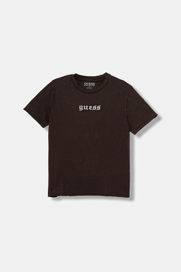Дитяча бавовняна футболка Guess колір коричневий