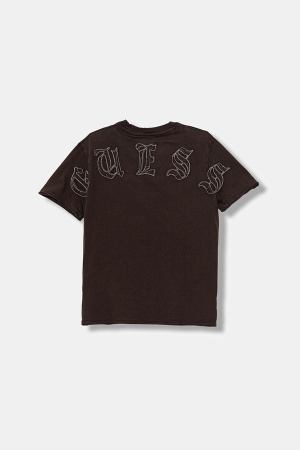 Дитяча бавовняна футболка Guess колір коричневий фото 2