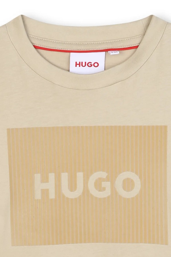 Дитяча бавовняна футболка HUGO колір бежевий фото 3