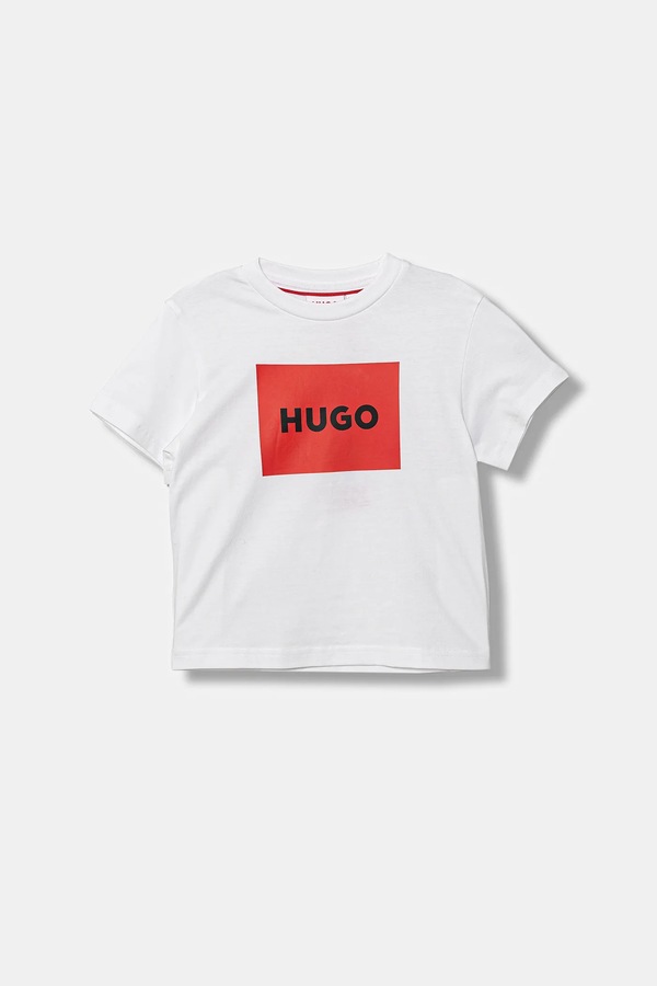 Дитяча бавовняна футболка HUGO колір білий