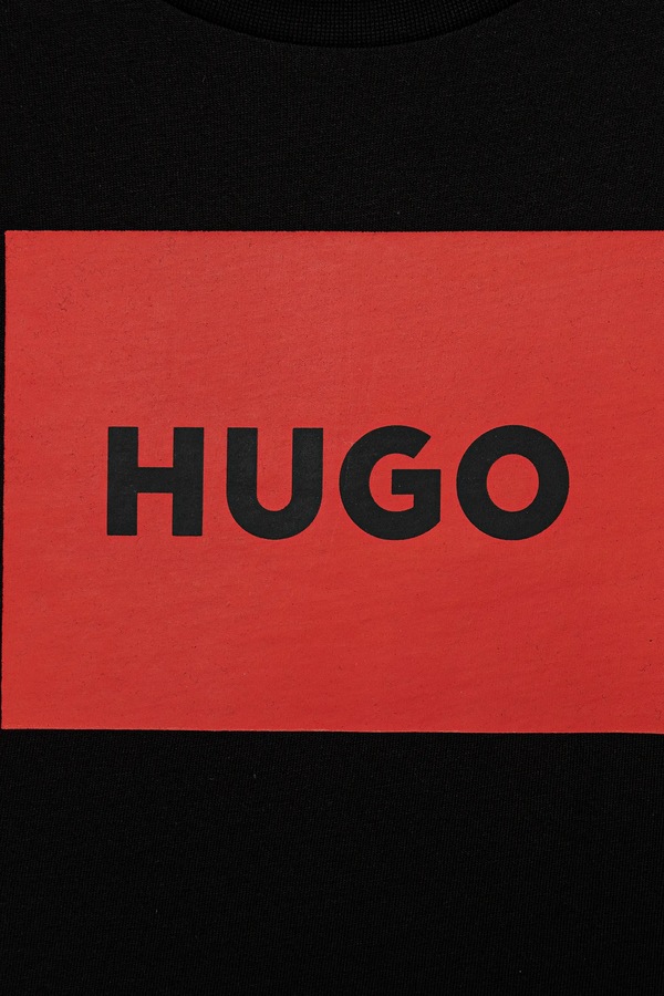 Дитяча бавовняна футболка HUGO колір чорний фото 2