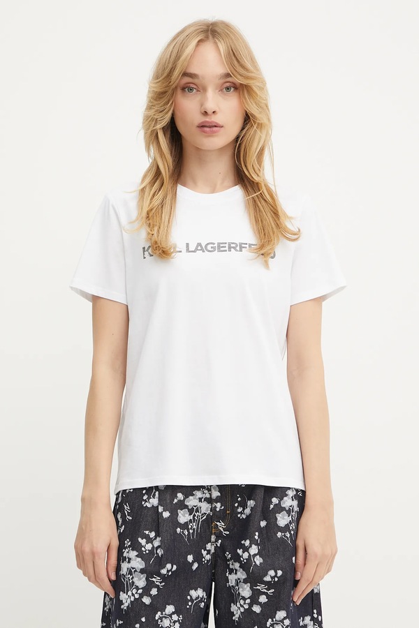 Бавовняна футболка Karl Lagerfeld ELONGATED LOGO колір білий