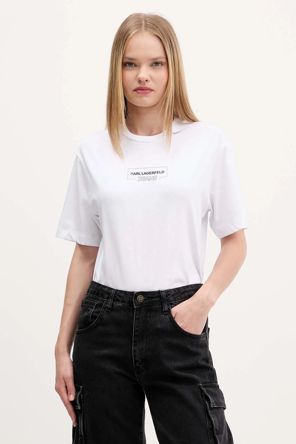 Футболка жіноча бавовняна Karl Lagerfeld Jeans колір білий