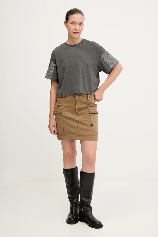 Хлопковая футболка G-Star Washed mix boxy cropped цвет серый
