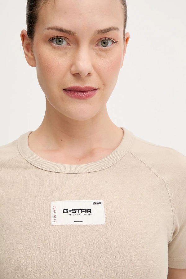 Бавовняна футболка G-Star Embro patch slim колір бежевий фото 4