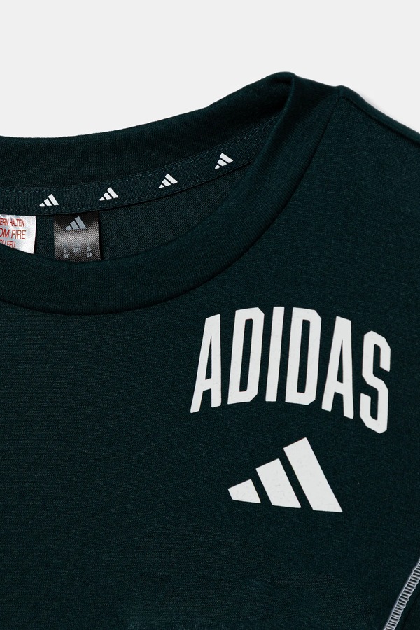 Дитяча бавовняна футболка adidas колір зелений фото 3