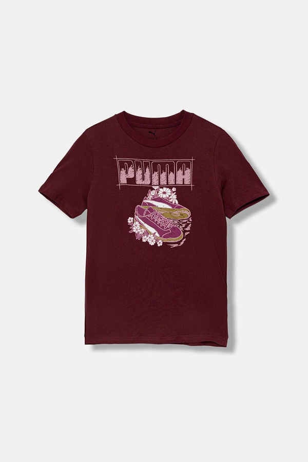 Дитяча бавовняна футболка Puma GRAPHIC Sneaker Tee G колір фіолетовий