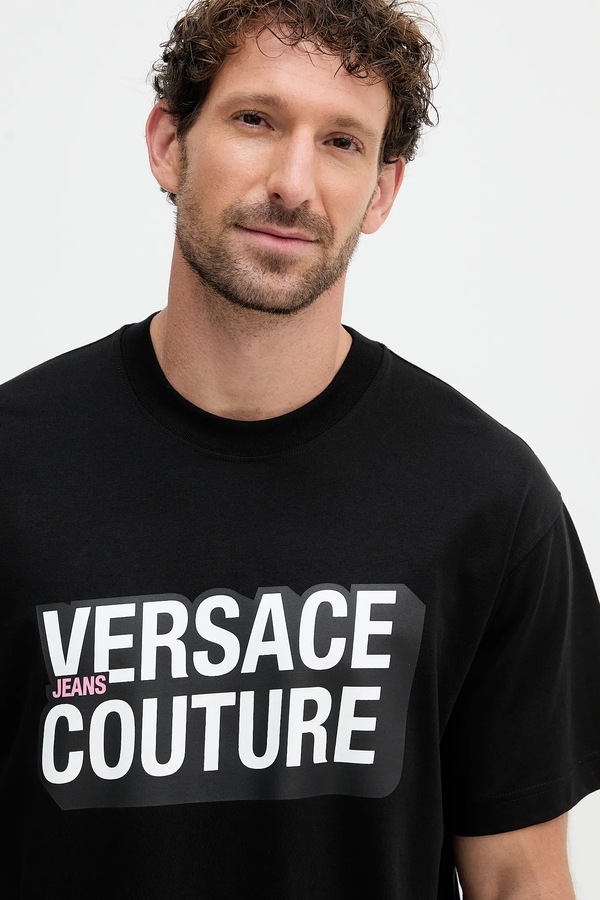 Бавовняна футболка Versace Jeans Couture колір чорний фото 4