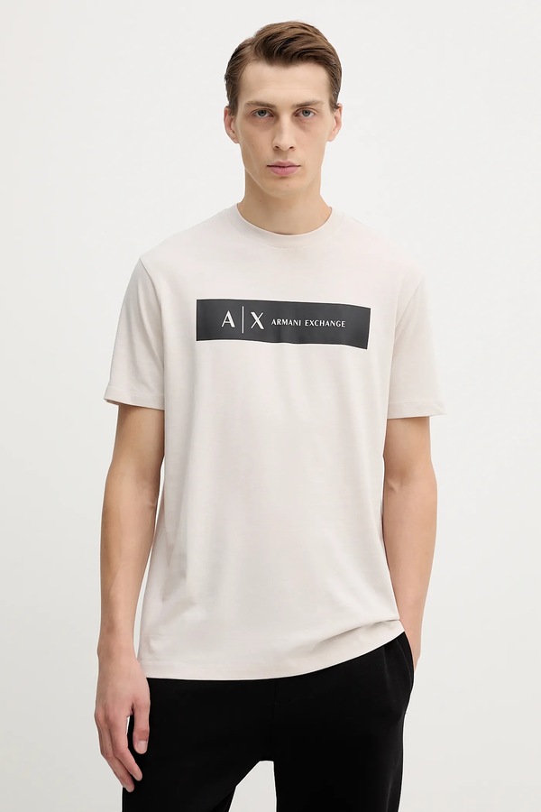 Бавовняна футболка Armani Exchange колір бежевий