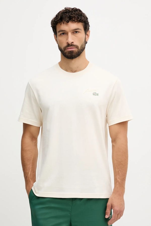 Хлопковая футболка Lacoste цвет бежевый