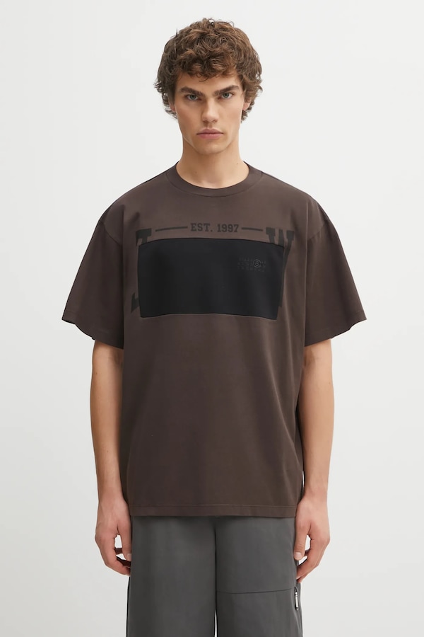 Бавовняна футболка MM6 Maison Margiela колір коричневий