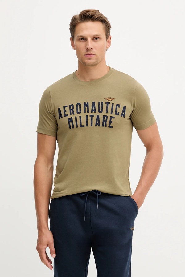 Бавовняна футболка Aeronautica Militare колір зелений