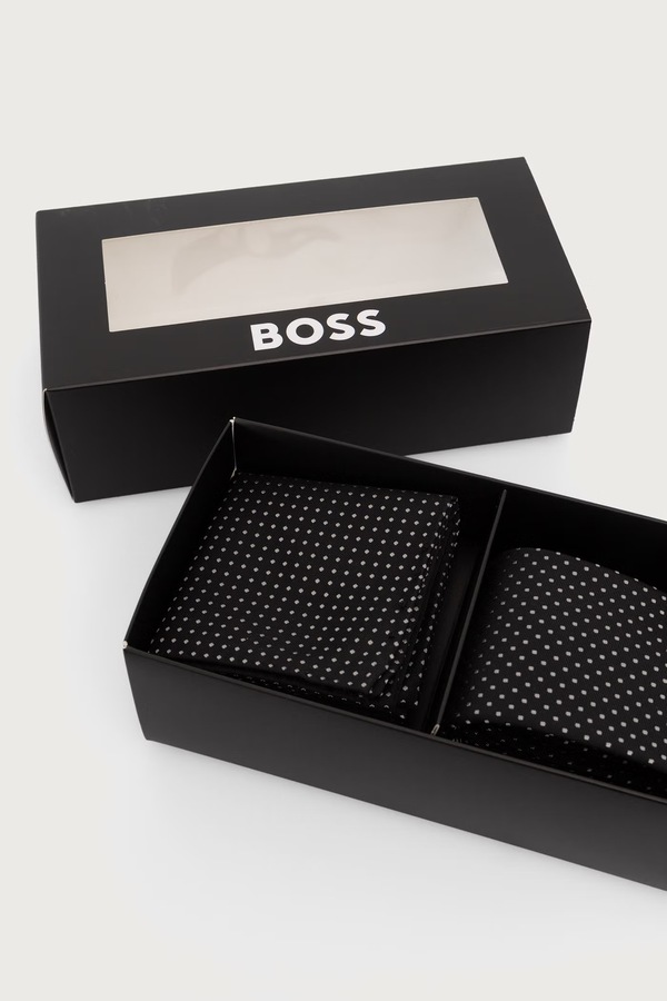 Набір: краватка і хустинка чоловіча з шовком BOSS H-SET TIE-PKT SQ колір чорний