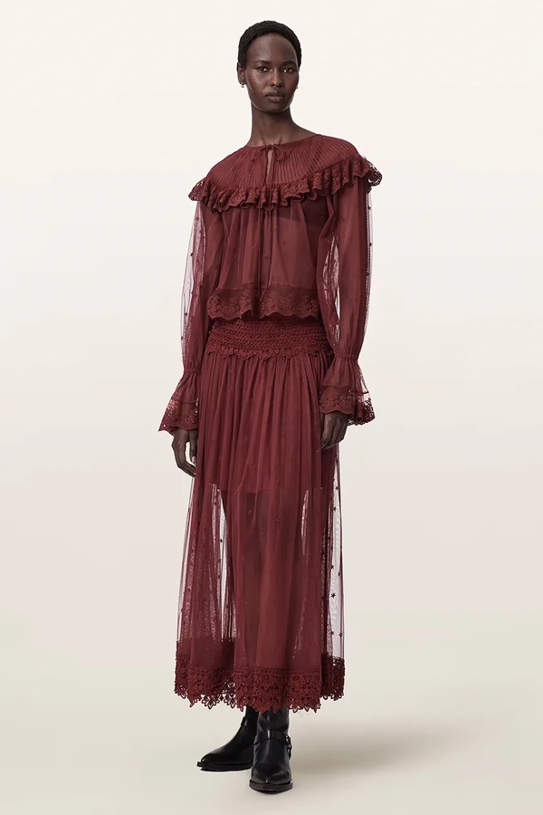 Блузка із рюшами жіноча мереживна AllSaints UNRULY SUSIE LS TEE фото 4