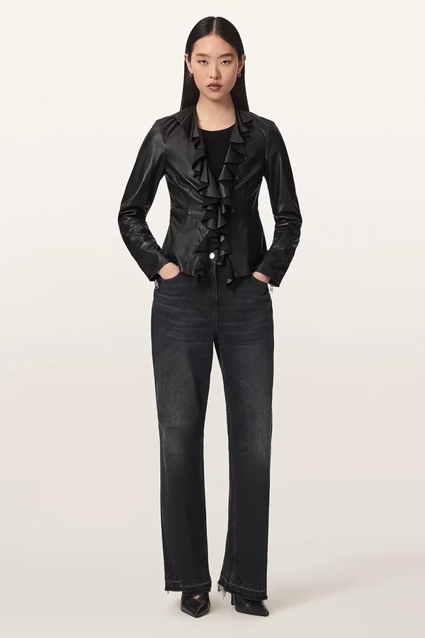 Сорочкова блузка жіноча шкіряна AllSaints LUANA LEA SHIRT колір чорний фото 2