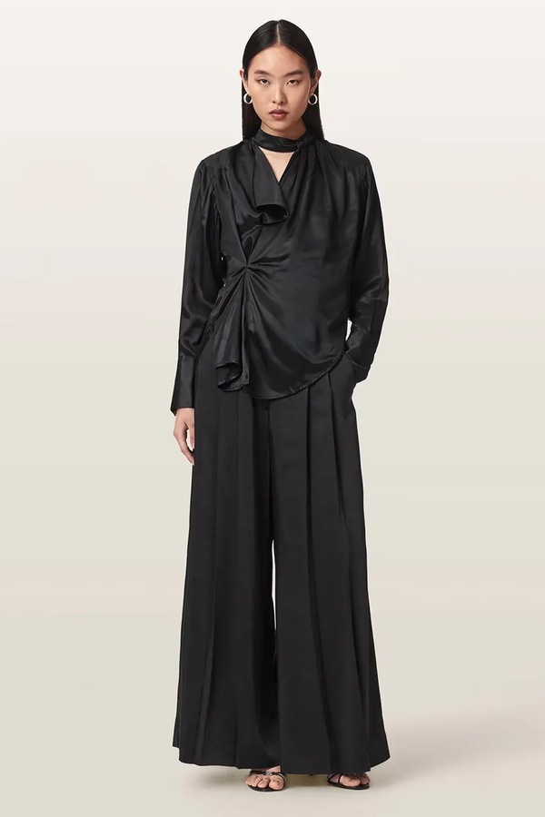 Блузка на запах жіноча віскозна AllSaints ZELLIE колір чорний фото 2