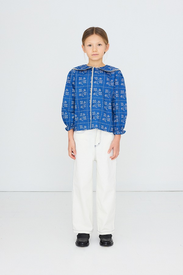 Блузка дитяча бавовняна Tinycottons DOTS FLOWERS BLOUSE колір блакитний
