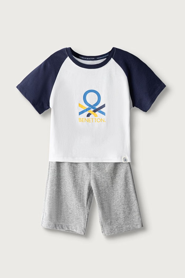 Роздільна піжама дитяча бавовняна з еластаном United Colors of Benetton колір темно-синій