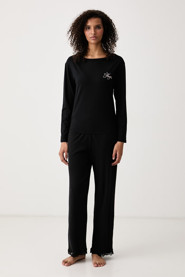 Піжамний лонгслів жіночий з модалем HUGO CASUAL LS-SHIRT колір чорний фото 2