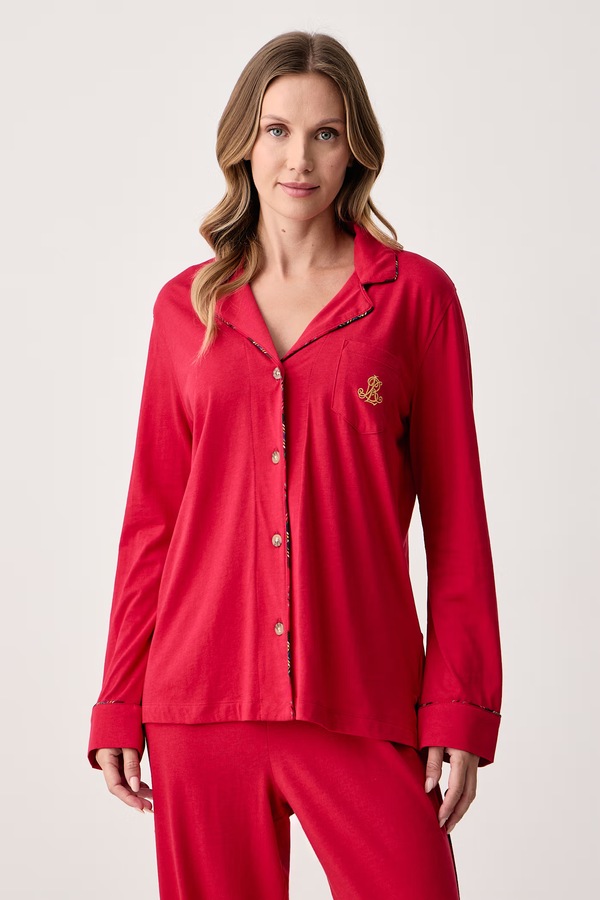 Роздільна піжама жіноча з бавовною Lauren Ralph Lauren колір червоний фото 2