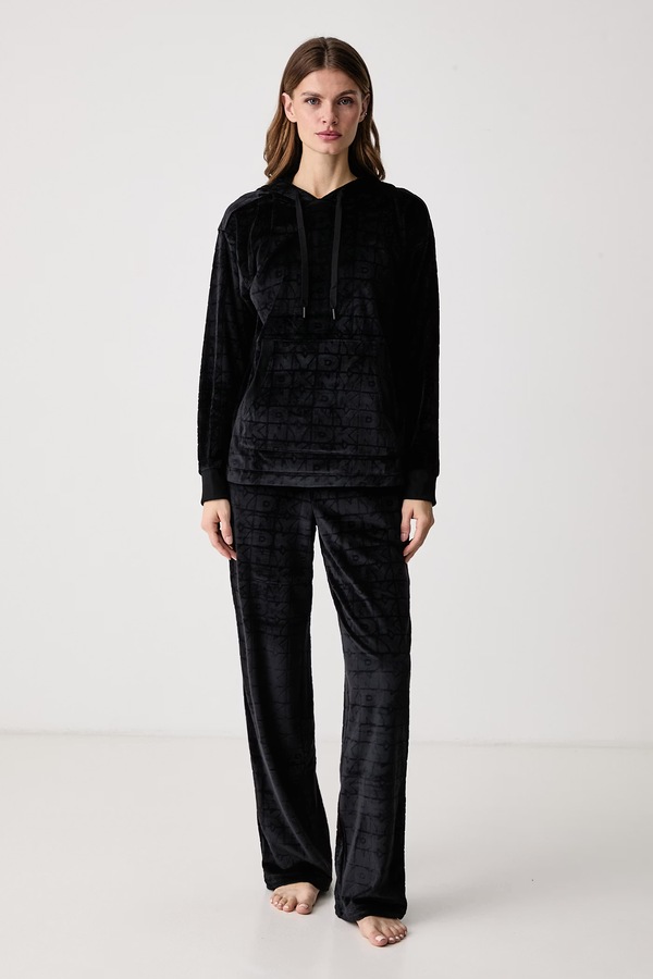Комплект loungwear жіночий велюровий DKNY колір чорний